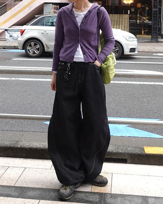 (Unisex) Color-block balloon denim pants