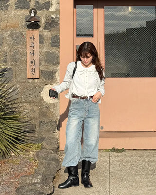 Round collar string blouse