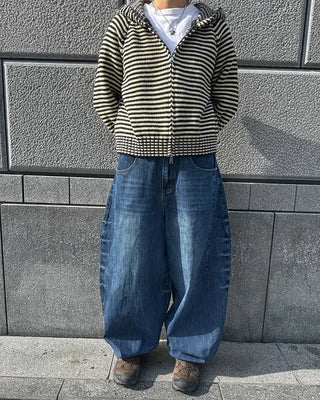 Oversized striped hooded zip-up