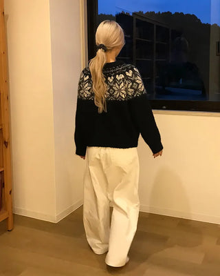 Colored Neck Nordic Knit Cardigan