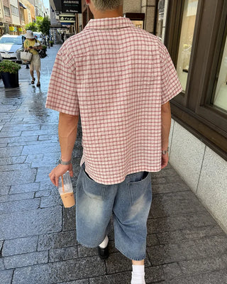 Checked embroidered short-sleeved shirt