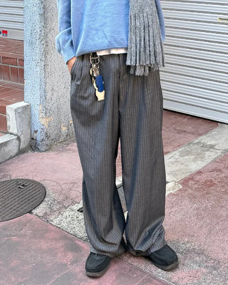 Two-pleat striped slacks