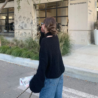 Fluffy Slit Half-Neck Knit