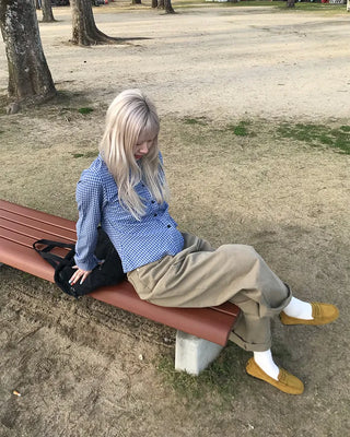 Checked gathered crop shirt
