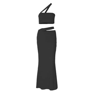 Irregular tube crop solid midi skirt set