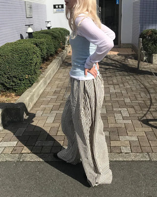 Striped pants with string waistband