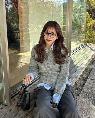 Shirt-layered loose-fit knit