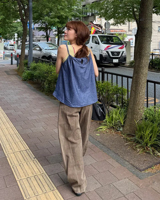 Denim ribbon camisole