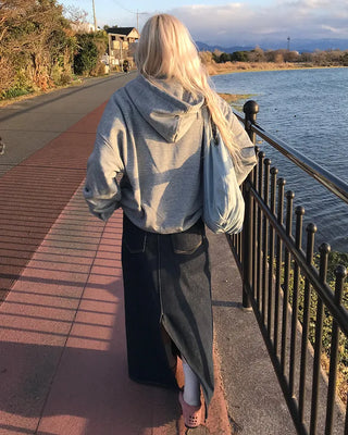 Long denim skirt