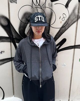 Striped Hooded Zip-Up