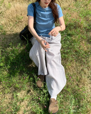Linen striped banding pants