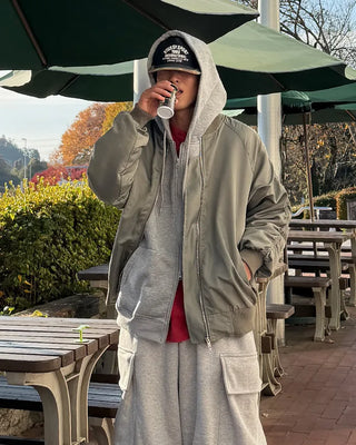 Fleece-lined hooded zip-up parka