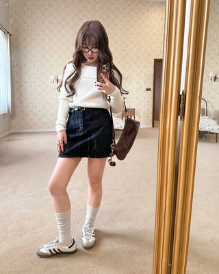 denim mini skirt