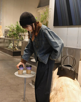 Corduroy Collar Neck Denim Jacket