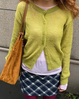 Round neck alpaca knit cardigan