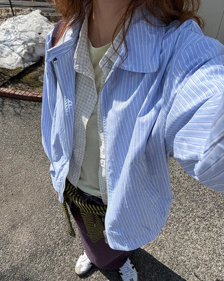 High-neck striped pattern blouson