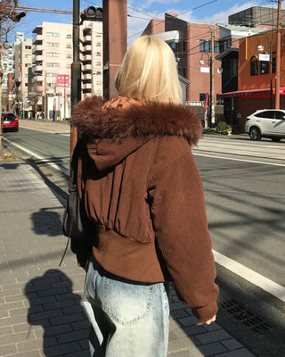 Corduroy Fur Hooded Zip