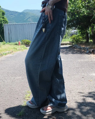 Wide striped denim pants