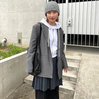 Striped Shoulder Pad Oversized Jacket
