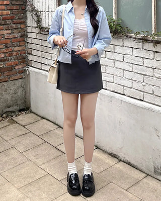Wide cuff cropped shirt