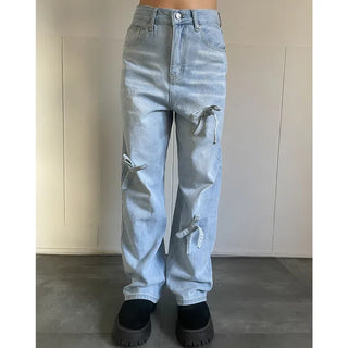 Ribbon denim pants