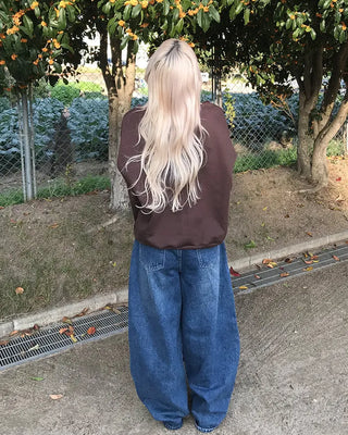 Side-tuck washed denim pants