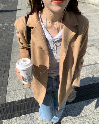 Three-button suede jacket