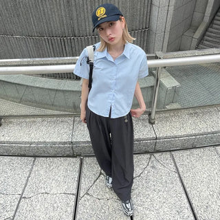 Plain cropped short-sleeved shirt