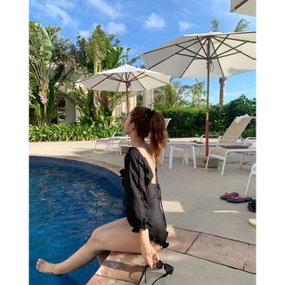 Puff-sleeve ruffled monokini