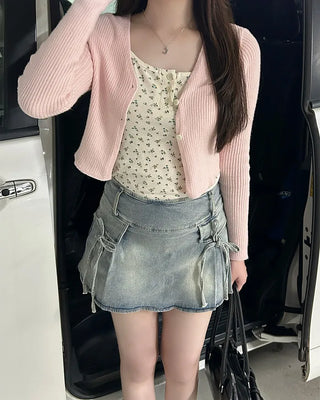 Ribbon pocket mini skirt