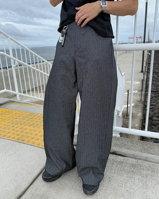 Side-tuck denim slacks