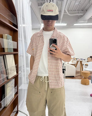 Checked embroidered short-sleeved shirt