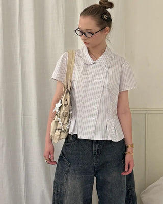 Striped pintuck shirt blouse