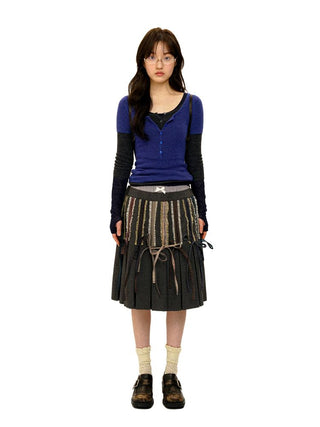 [Moromoro2] Layered Colorblock U-Neck  Sweater