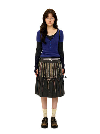 [Moromoro2] Layered Colorblock U-Neck  Sweater