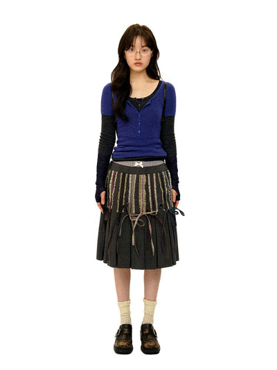 [Moromoro2] Layered Colorblock U-Neck  Sweater