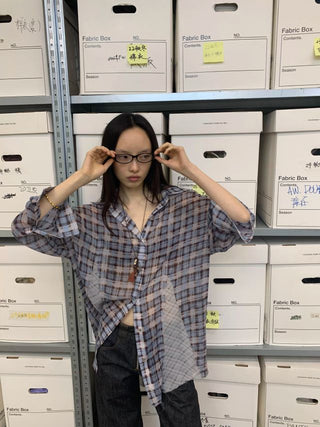 NEVERSEEZ Patchwork Plaid Shirt