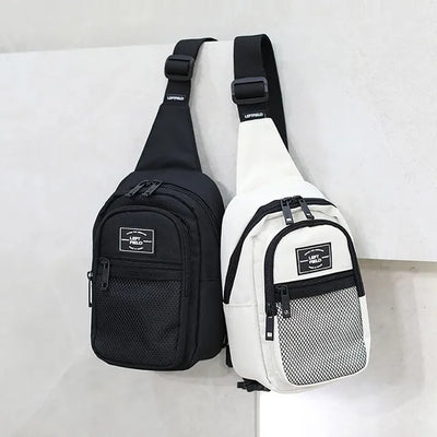 Canvas Mesh Pocket Sling Messenger Bag