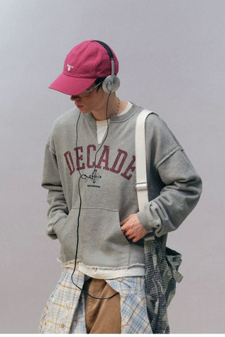 [Monterest] Washed Split-Neck Graphic Sweatshirt