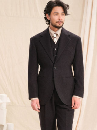 [CULTUM] Herringbone Wool Blend Three-Piece Suit Set