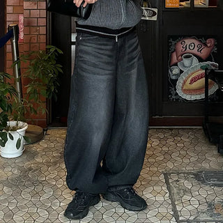 Washed balloon wide pants