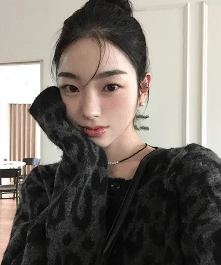 Angora Brush Leopard Knitwear Cardigan