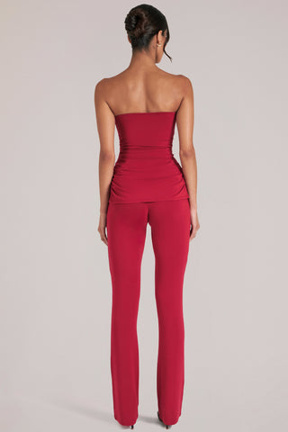 Mid-Rise Fitted Trousers  in Cherry Red