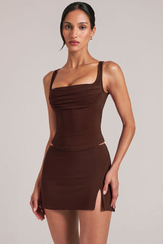 Square-Neck Top  in Chocolate Brown