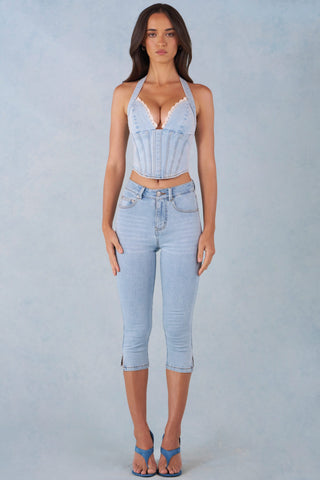 Mid-Rise Denim Capri Jeans in Light Denim