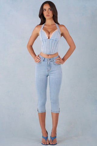Mid-Rise Denim Capri Jeans in Light Denim