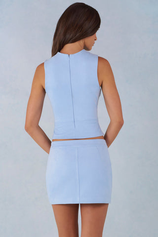 Faux Suede Mid-Rise Mini Skirt in Soft Blue