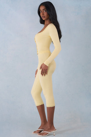 Knit Mid-Rise Capri Trousers in Butter Yellow