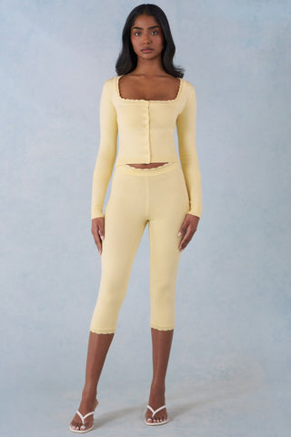 Knit Mid-Rise Capri Trousers in Butter Yellow