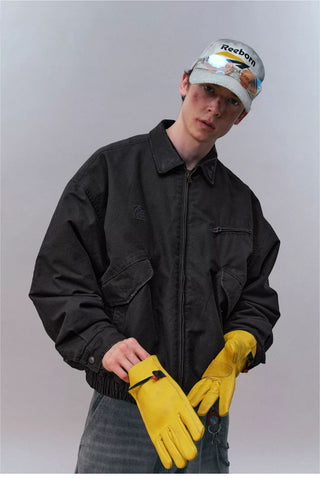 [Monterest] Washed Cotton Work Jacket with Leather Collar